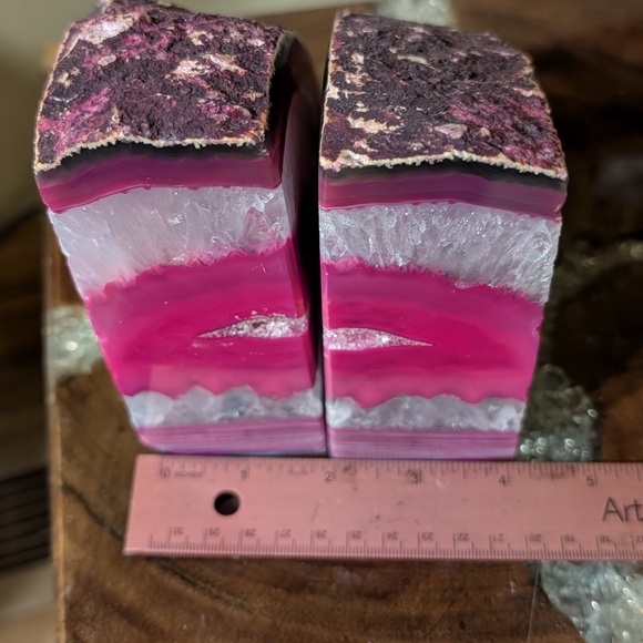 Pair of Brazilian Agate Geodes Dyed Pink Polished Sections for Bookends, Etc - Picture 8 of 14